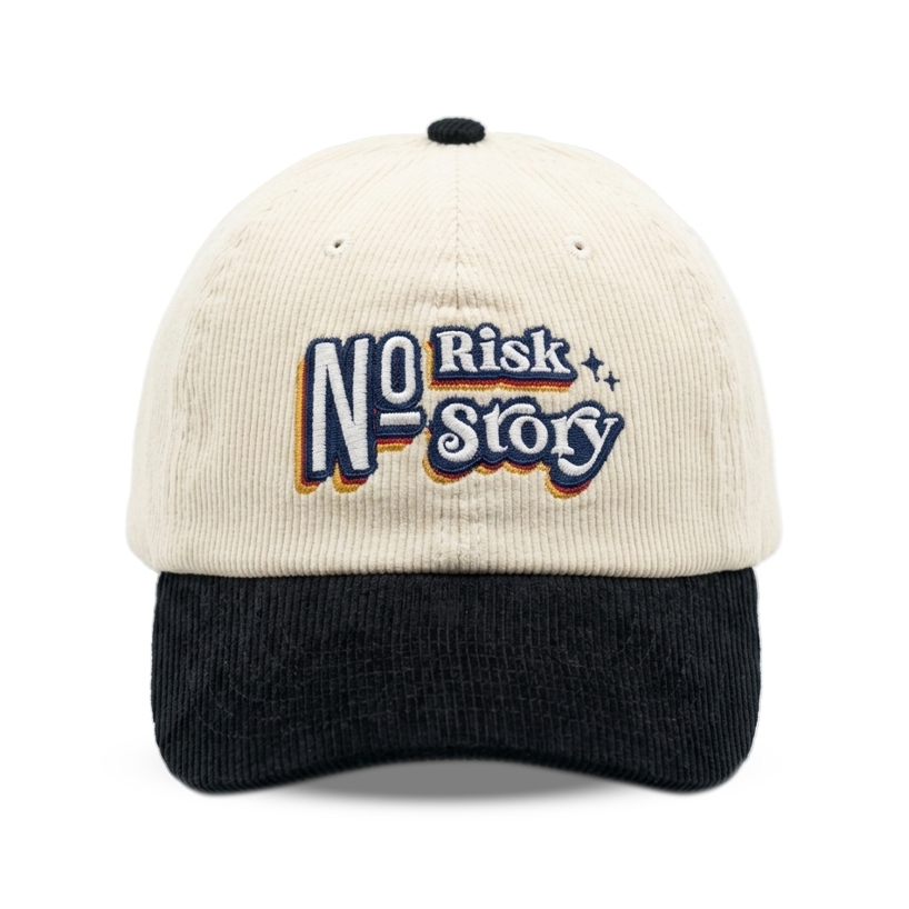 Topi Baseball Corduroy Design No Risk No Story - Offwhite