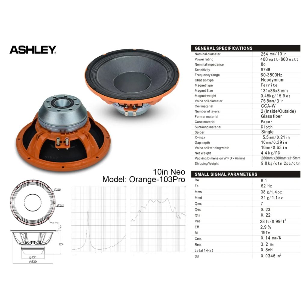 Speaker woofer ashley orange 103 pro 10 inch woofer ashley 10 inch orange 103 pro original