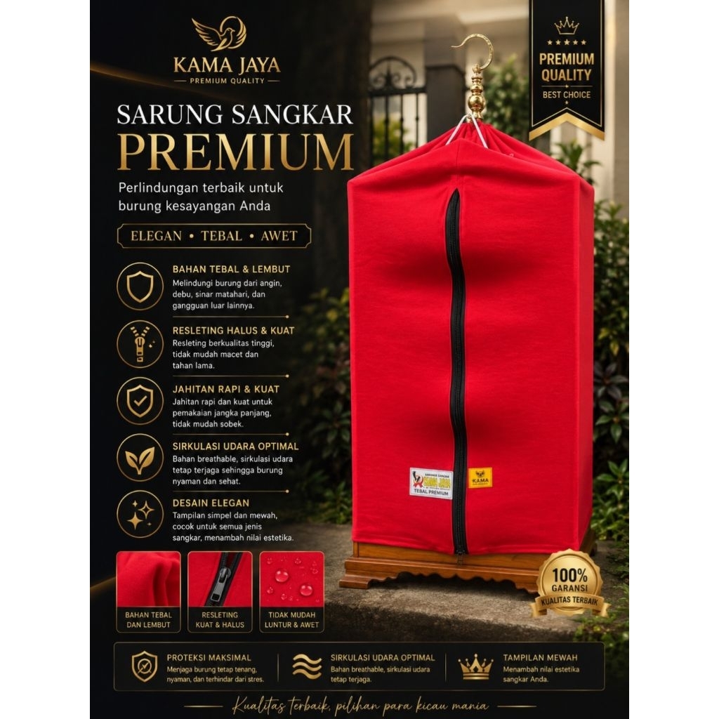 Sarung Sangkar Premium Kama Jaya untuk Burung, Sarung Sangkar Merah Bahan Tebal Lumber