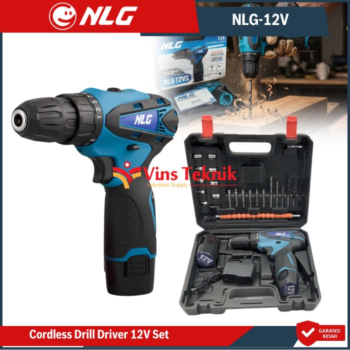 NLG12VS Cordless Drill Driver 12V Mesin Bor Baterai Kayu Besi Set NLG 12VS