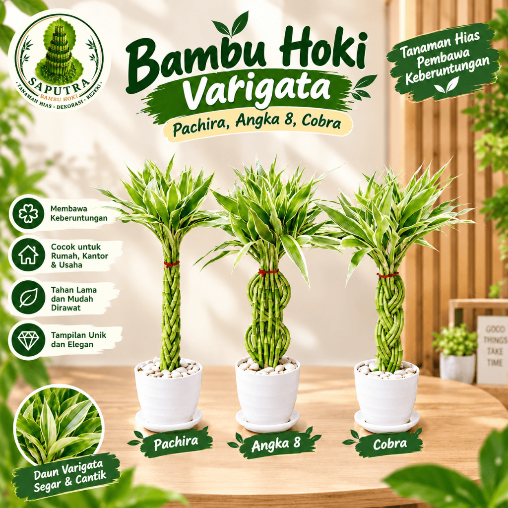 Tanaman Hias Bambu Hoki Varigata Saputra Pachira Angka 8 Cobra untuk Rumah Kantor