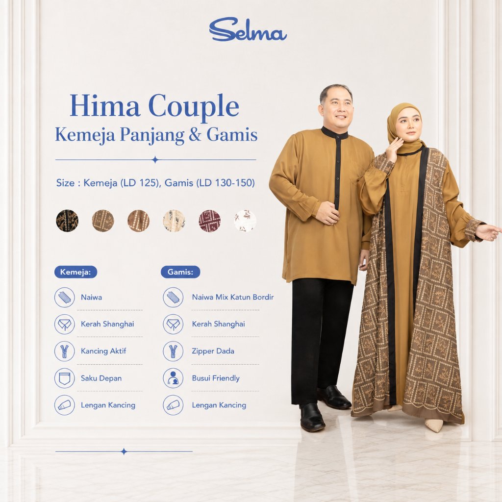 Hima Maxy Kemeja Najwa Bordir  Setelan Couple Lebaran Jumbo Premium Gamis Busui Zipper  Kemeja Pria 