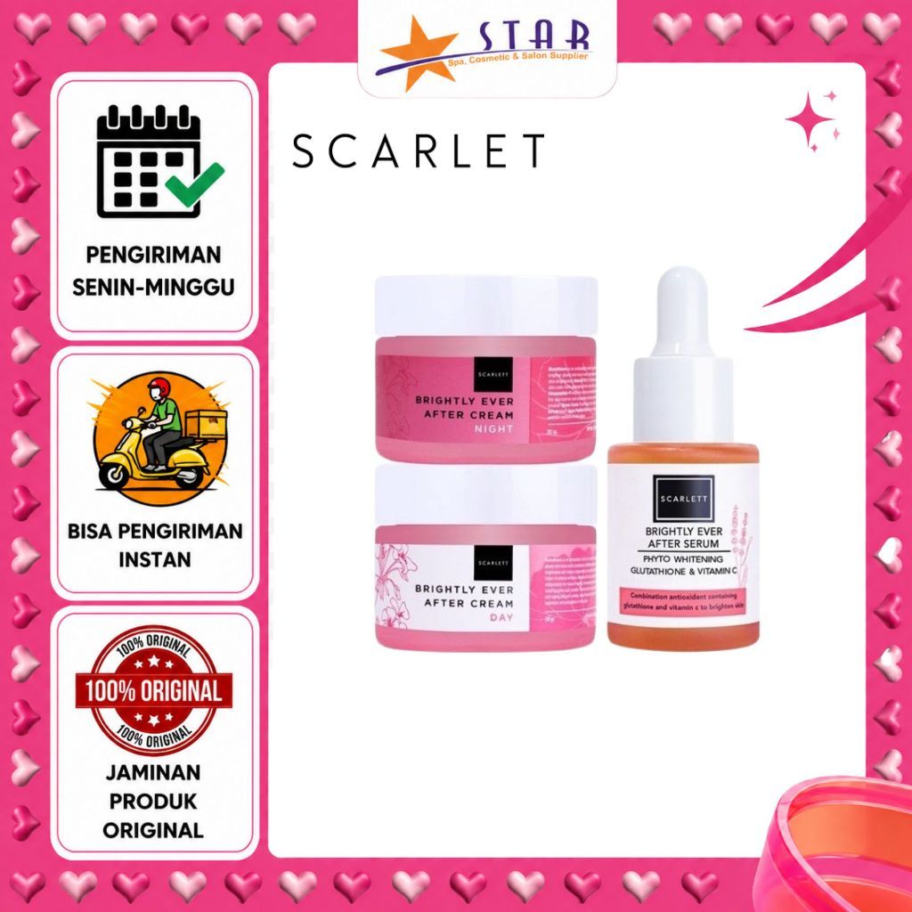 * STAR * SCARLETT Brightly Ever After Series - Paket Lengkap Mencerahkan Wajah 3in1-day,night,serum