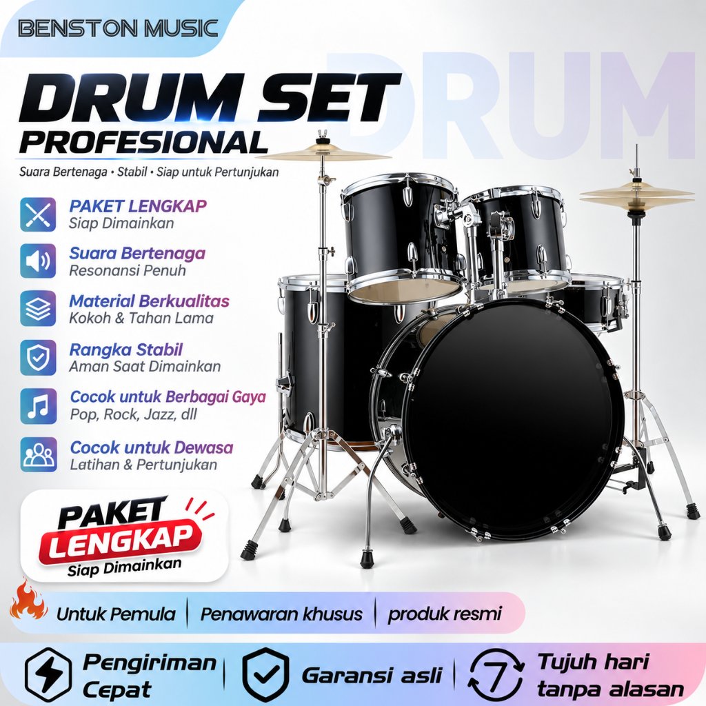 Benston Music- Drum set dewasa, drum set profesional, drum jazz profesional, drum pertunjukan profes