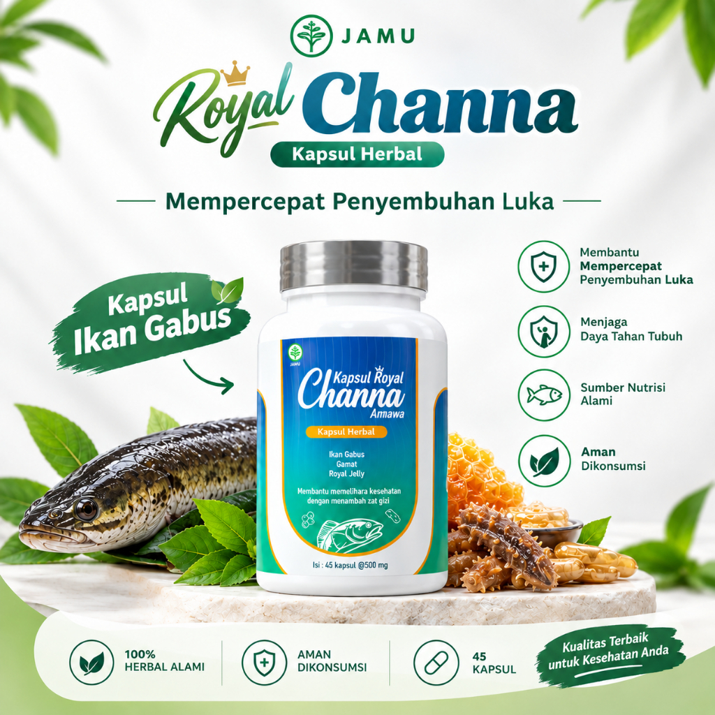 Royal Channa Kapsul Ikan Gabus Channa Striata Gamat Royal Jelly 45 Kapsul 500mg
