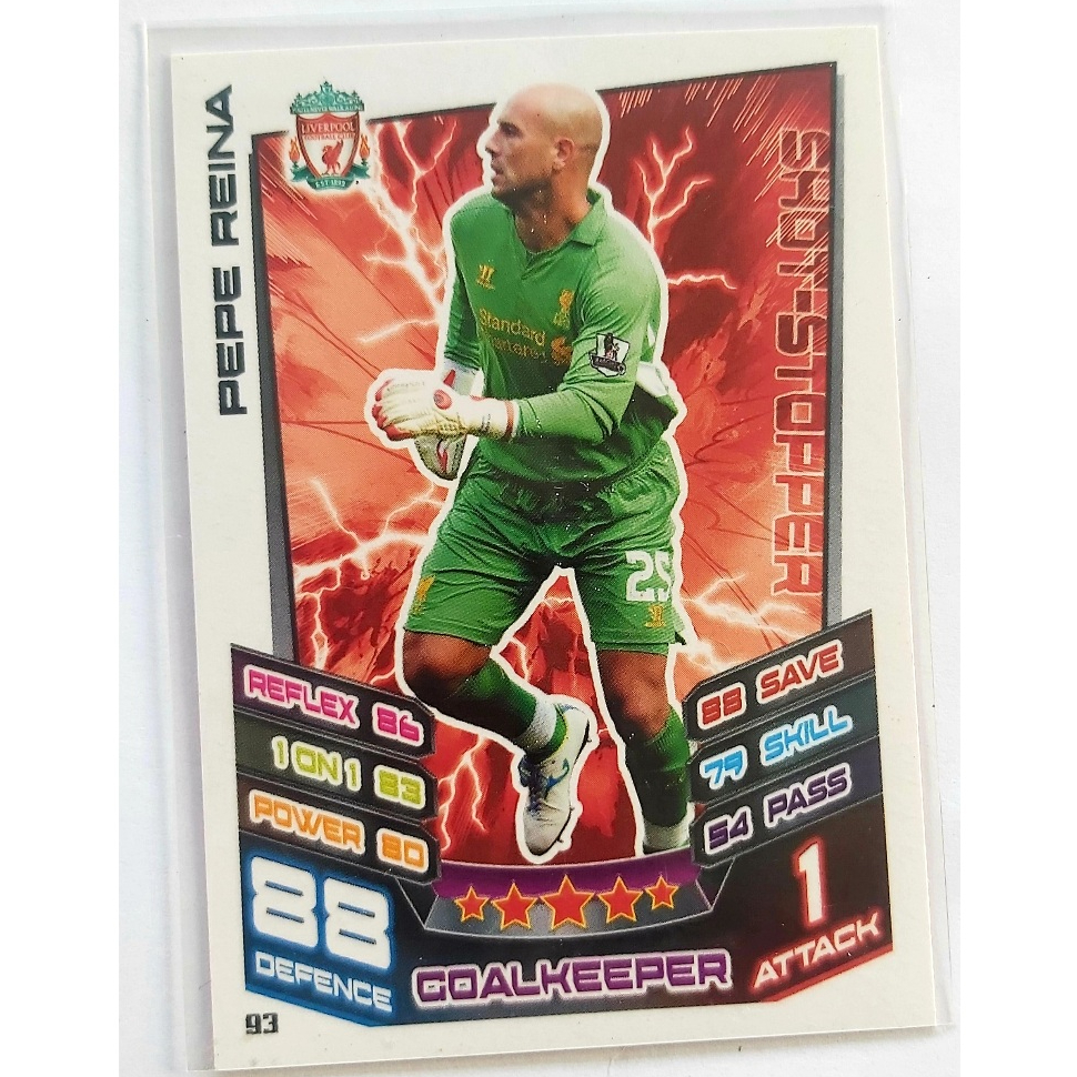 Kartu koleksi Topps Match Attax 2012/2013 Goalkeeper Liverpool Pepe Reina.