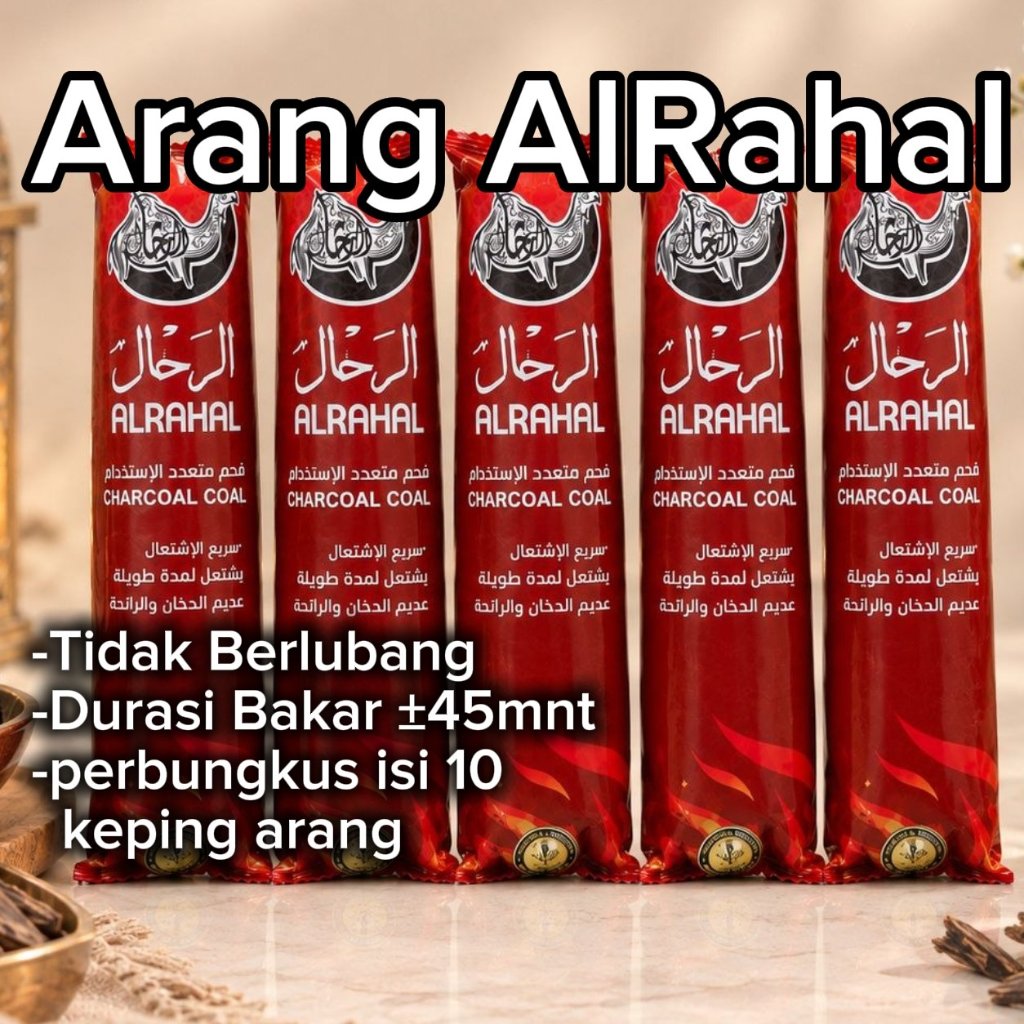 Arang Alrahal Briket Shisha Hookah Tidak Berlubang Sebungkus Isi 10 Keping Arang  Premium Awet Origi