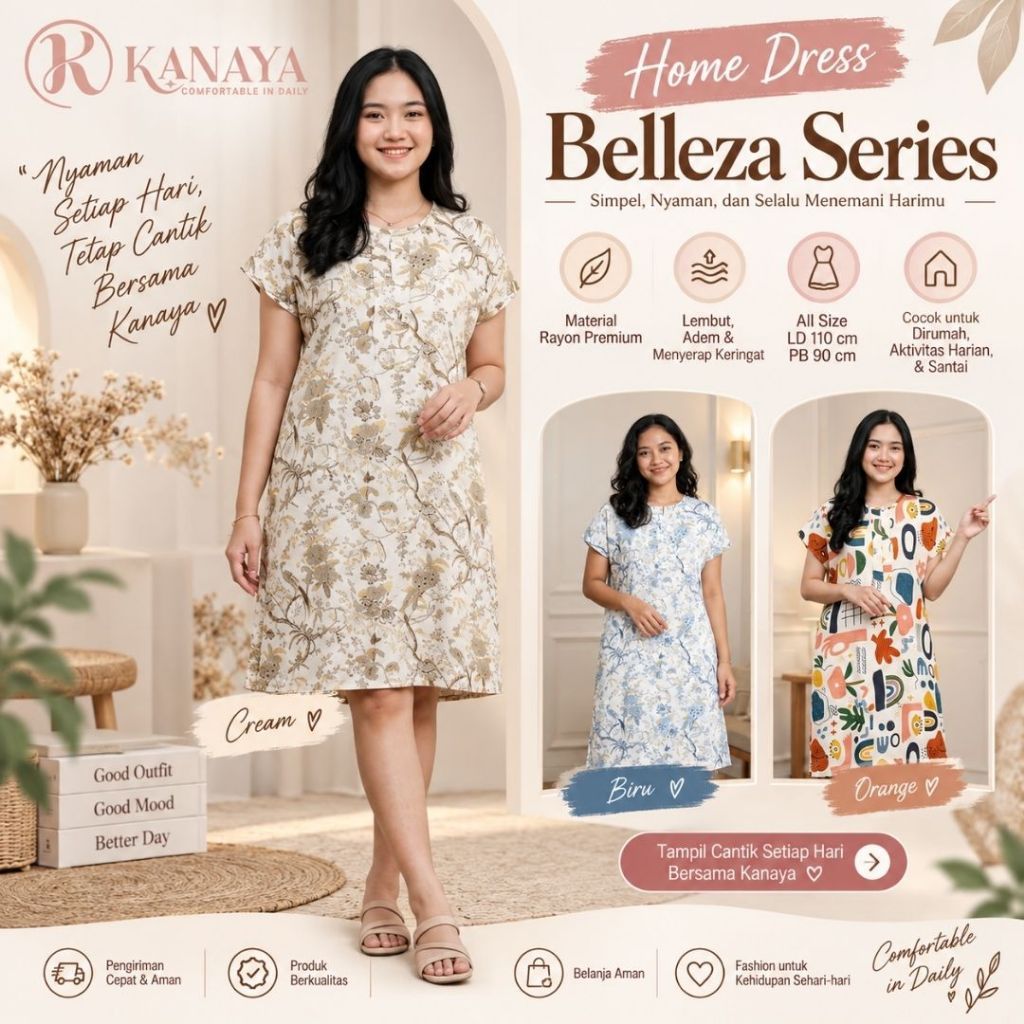 Daster kekinian Rayon Viscose Busui Home Dress Belleza By Kanaya