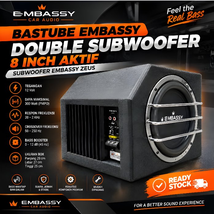 Bastube Embassy Double Subwoofer 8 inch Aktif Subwoofer Embassy ZEUS