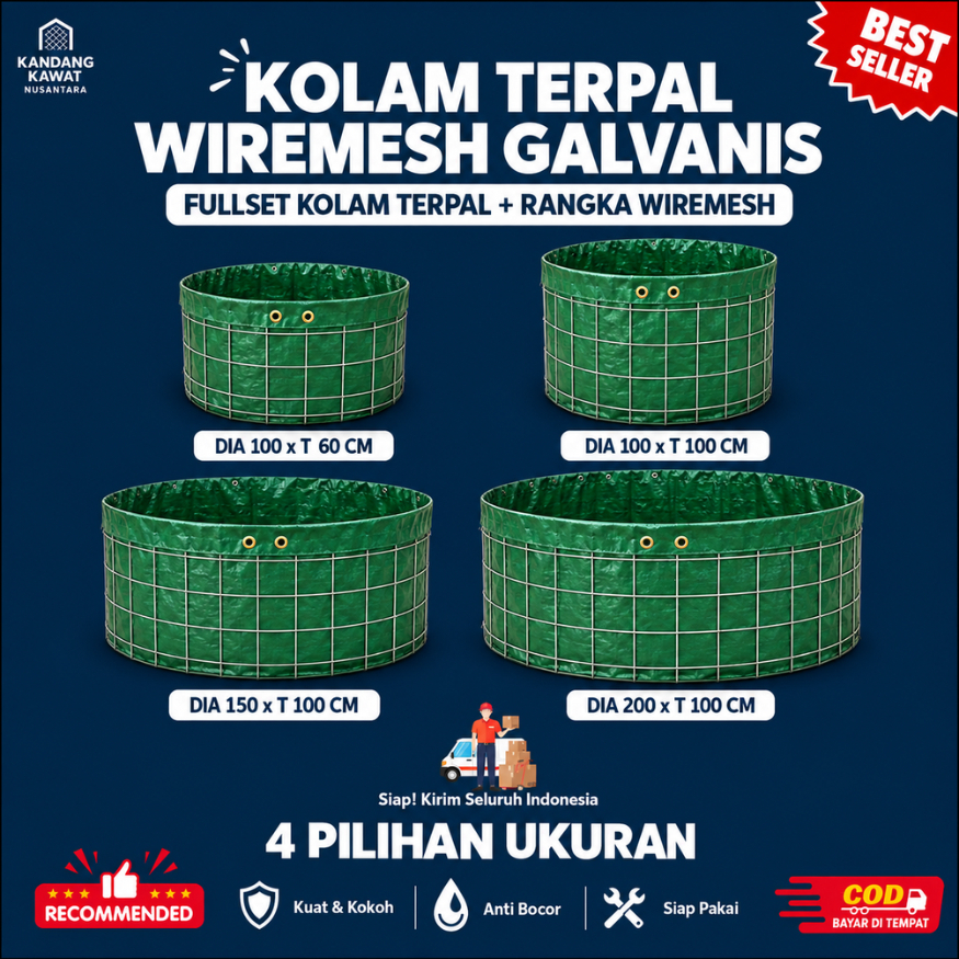 Kolam Terpal Wiremesh Galvanis Fullset 4 Pilihan Ukuran