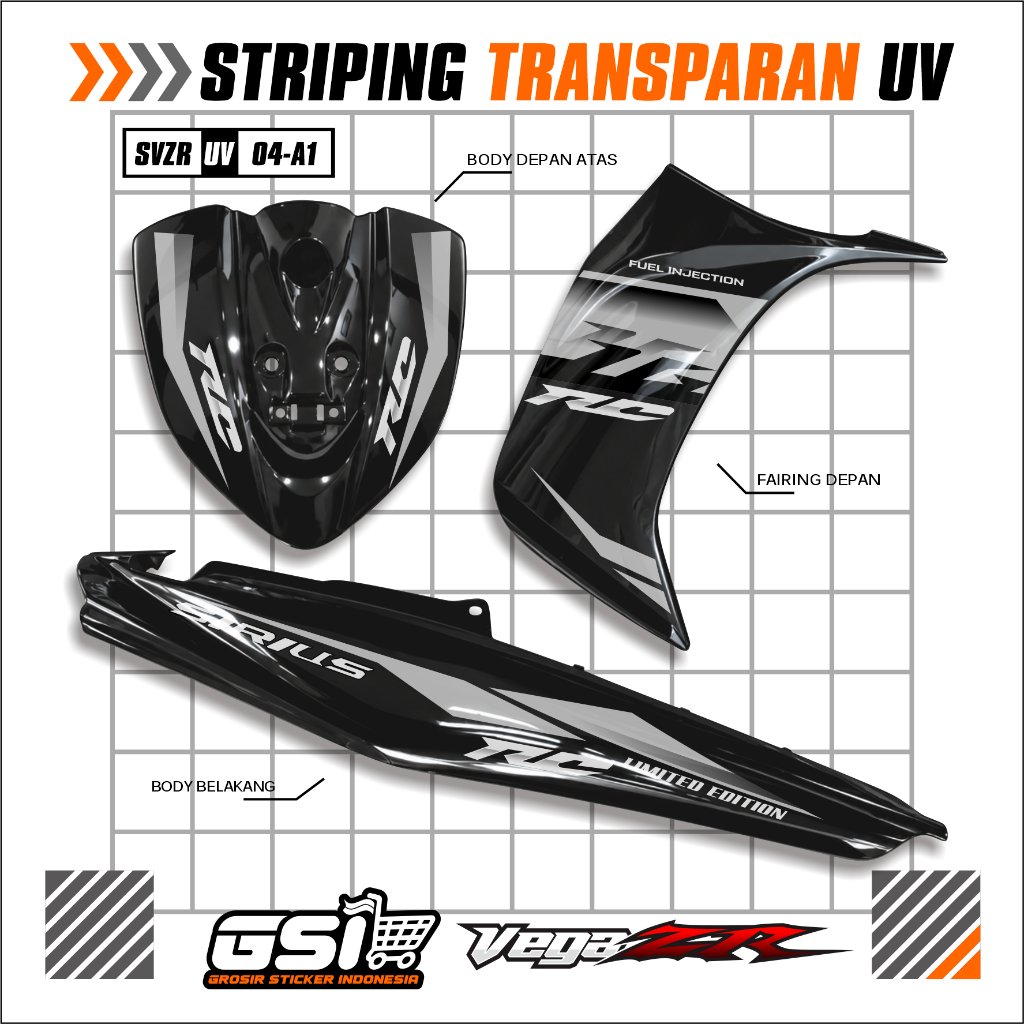 Striping Stiker Transparan Vega ZR Variasi SIRIUS RC - Stiker Semifull Vega ZR Custom Racing - SVZR-