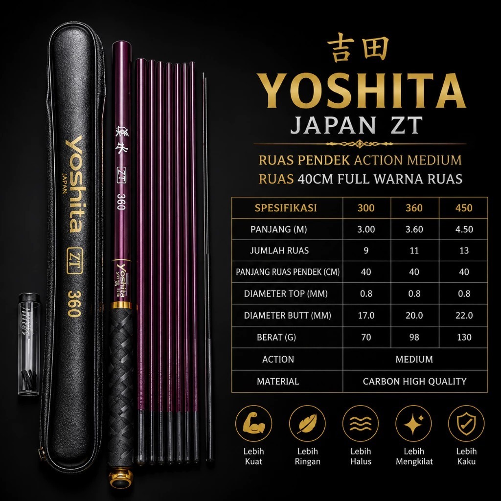 yoshita japan zt ruas pendek action medium ruas 40cm full warna ruas 360