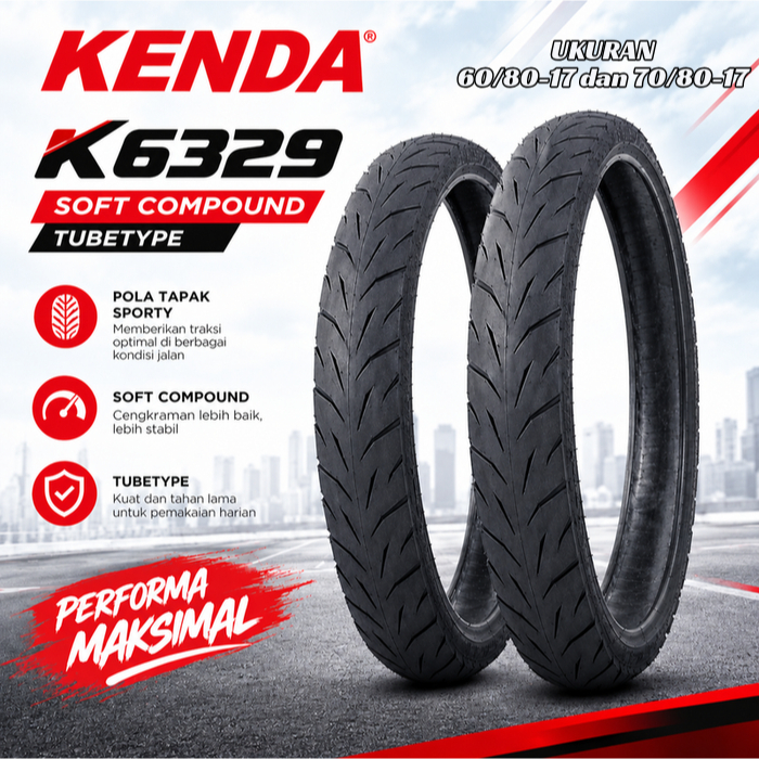 ( PAKET 2 BAN - RING 17 ) K6329 !! 60 80 17 dan 70 80 17 TUBETYPE Soft Compound Racing ORIGINAL