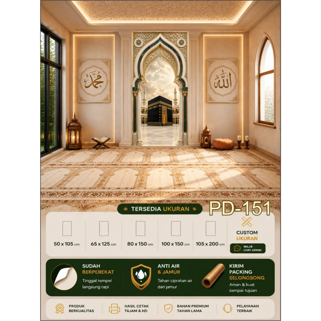 Wallpaper Custom 3D Mihrab Spesial Religi , Custom Stiker 3D Mihrab Mewah Berkualitas Tinggi