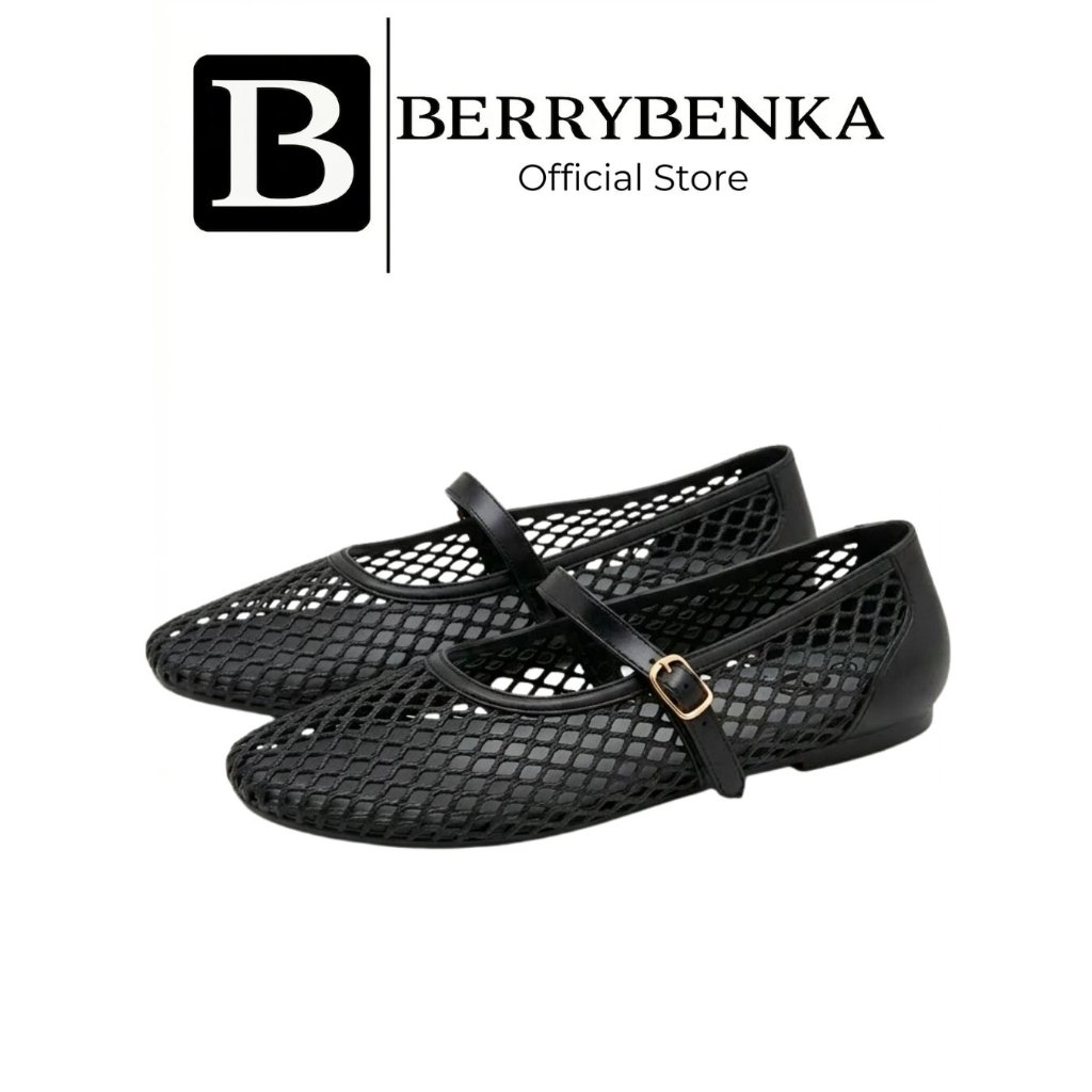 Berrybenka Sepatu Jelly Mary Jane Casual Look Tahan Air Nyaman Dipakai Sofia Mashea Mesh Flat Shoes 