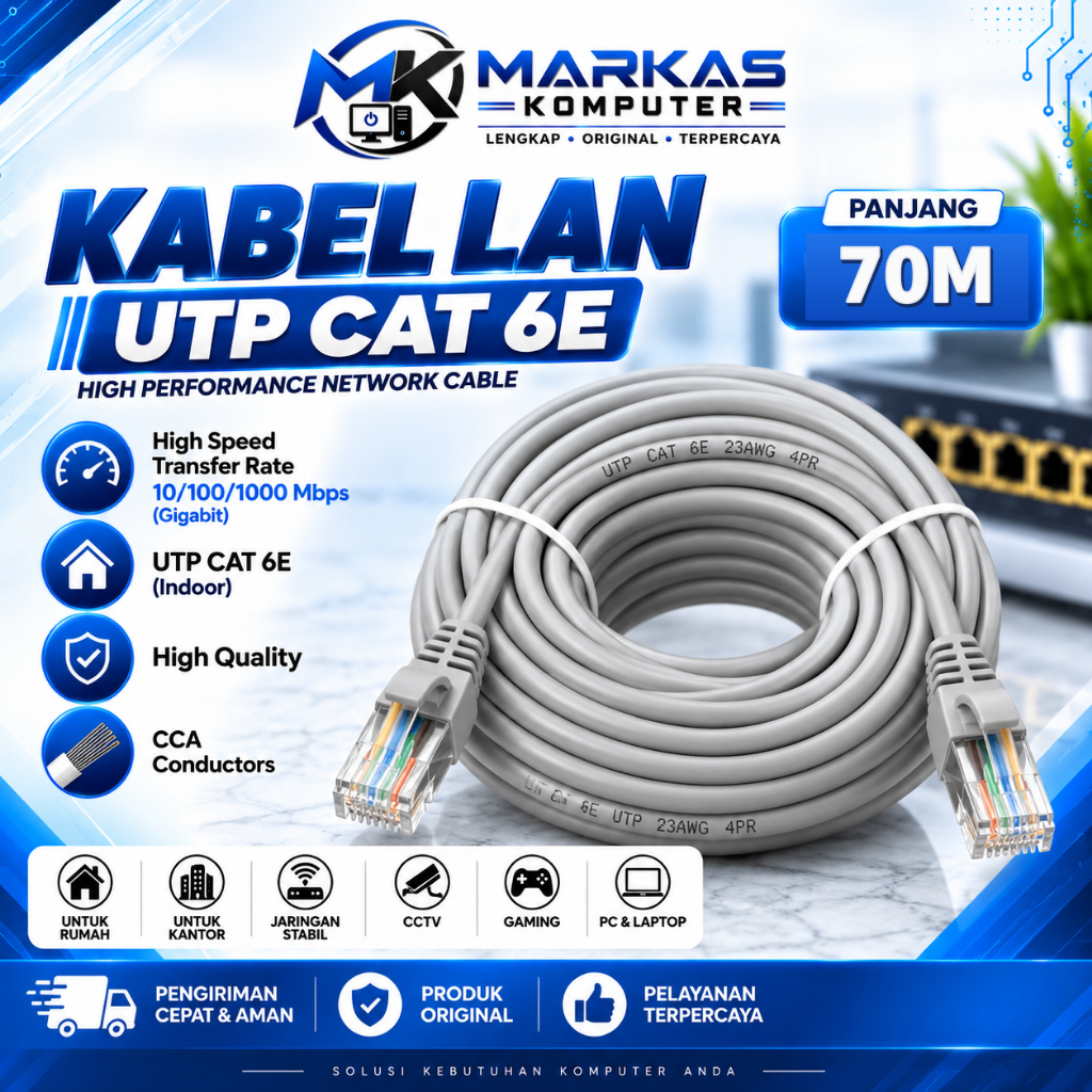 Kabel LAN 70m CAT 6 Internet Jaringan Cat6 UTP 70 Meter