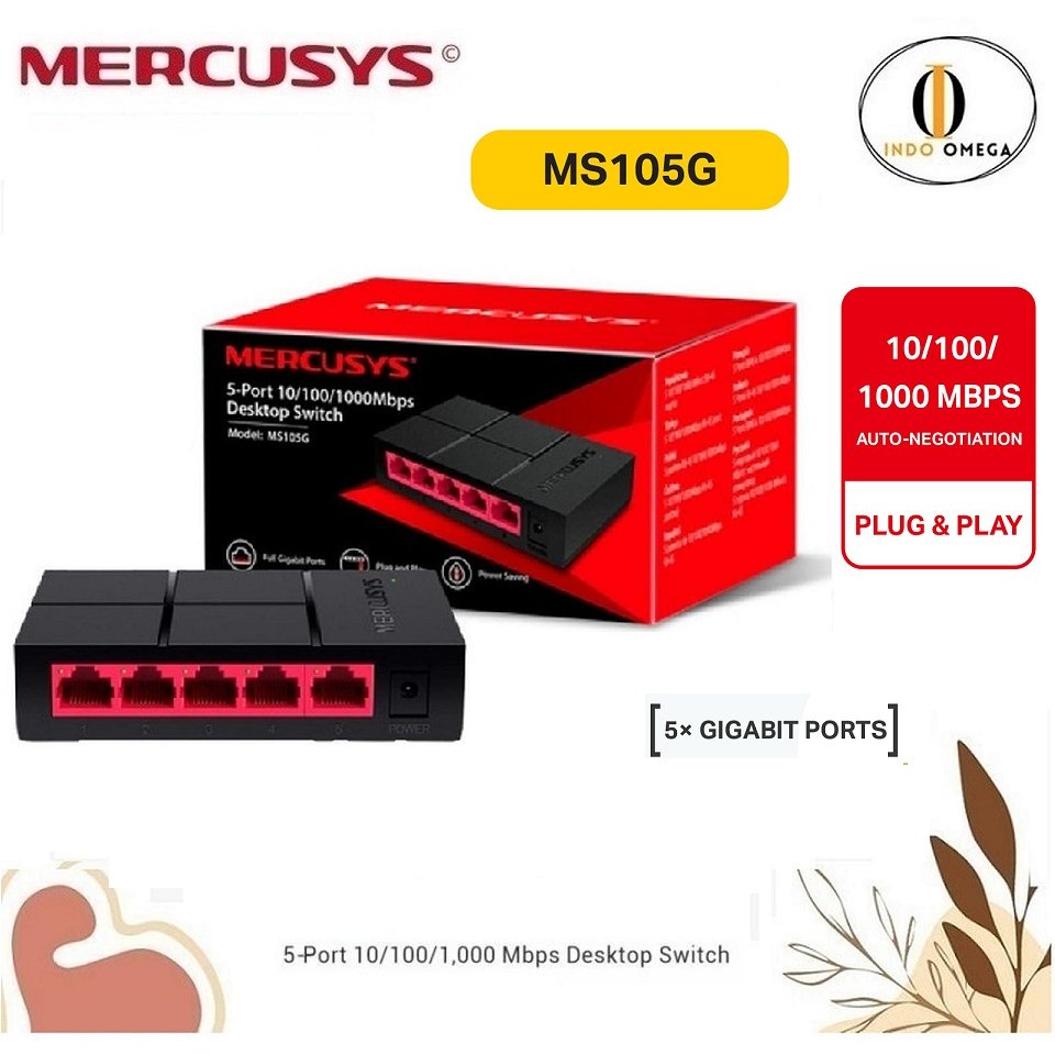 Mercusys MS105G Desktop Switch 5-Port 10/100/1000 Mbps HUBSwitch MS105G MS105