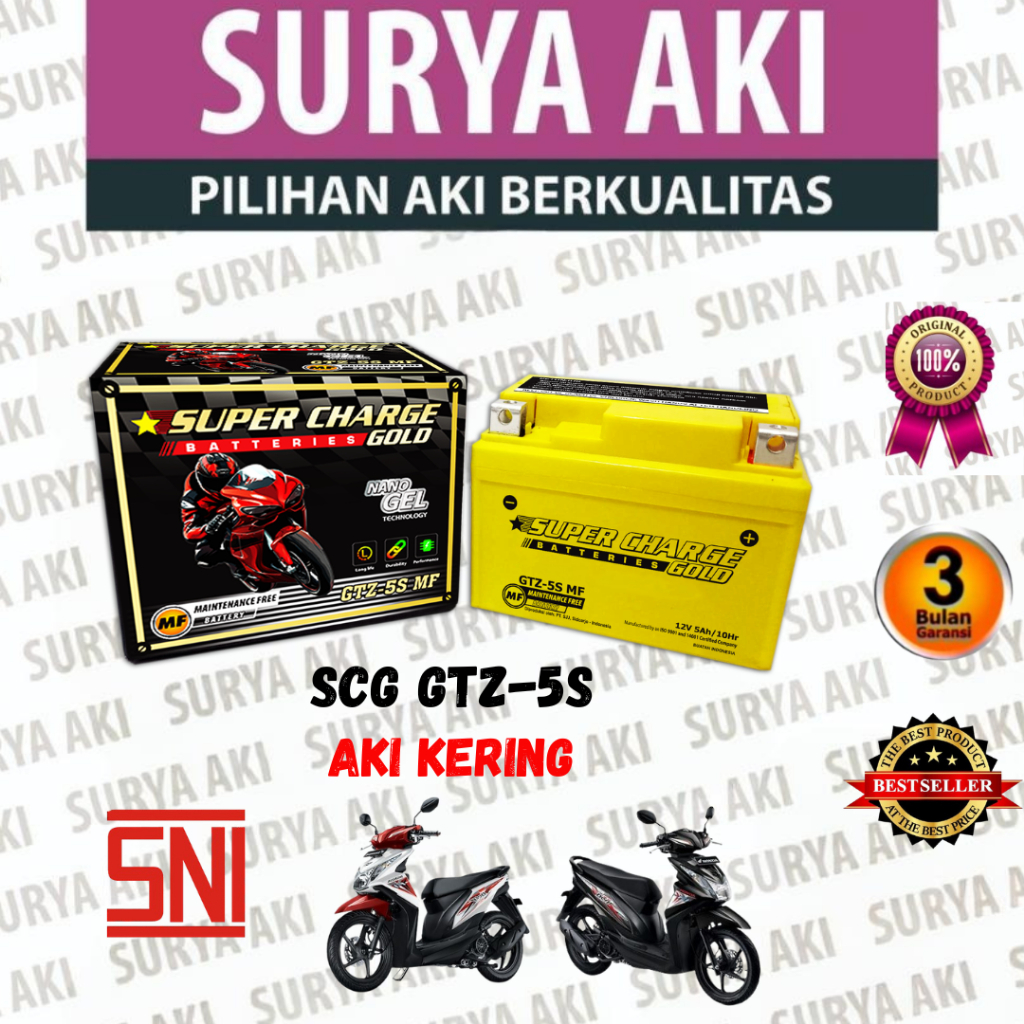 AKI MOTOR SUPERCHARGE GOLD GTZ5S 5AH Motor Beat Supra X 125 Scoopy Revo Mio Vario 110