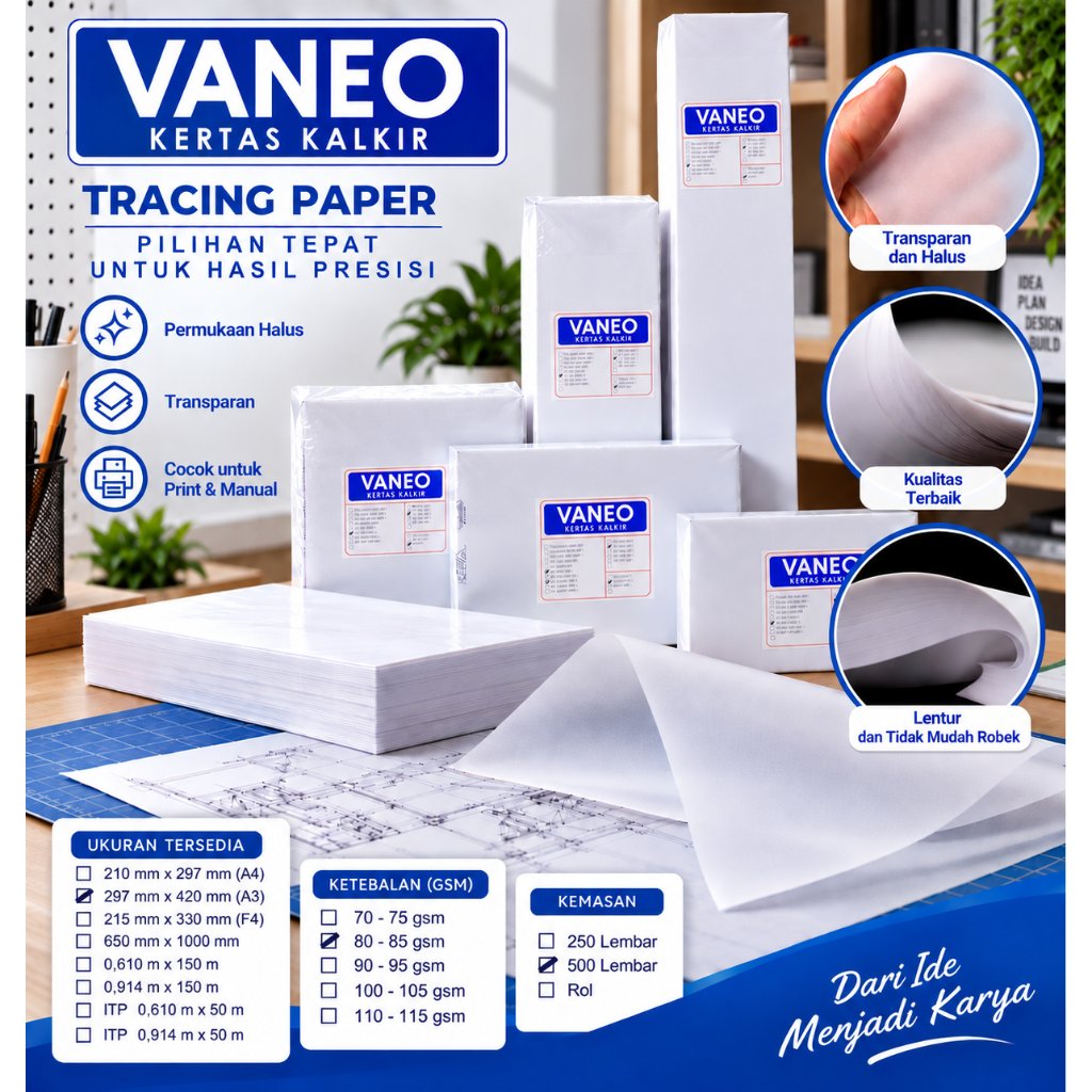 Vaneo Kertas Kalkir A3 80/85 gsm Tracing Paper