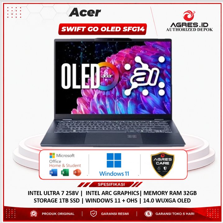 Laptop Acer Swift GO OLED SFG14 Intel Ultra 7 258V 32GB 1TB SSD 14.0" WUXGA EVO Windows 11 + Office