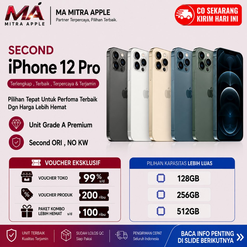 iPhone Second 12 PRO 128GB 256GB 512GB Ori NO Rekon NO Refurb Fisik Mulus Like New dan Bergaransi
