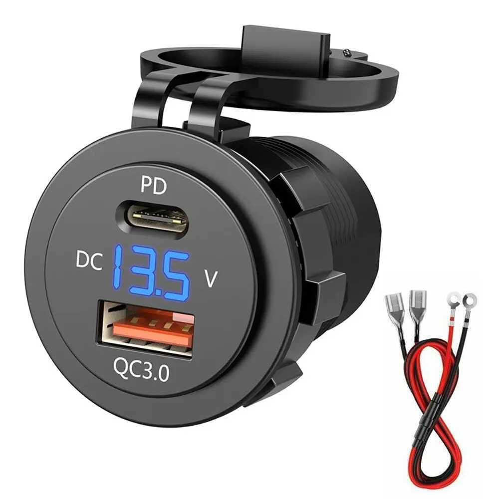OTOHEROES Charger HP Motor Dual USB QC 3.0 Type C 12V Voltmeter 40 W - ZE12V