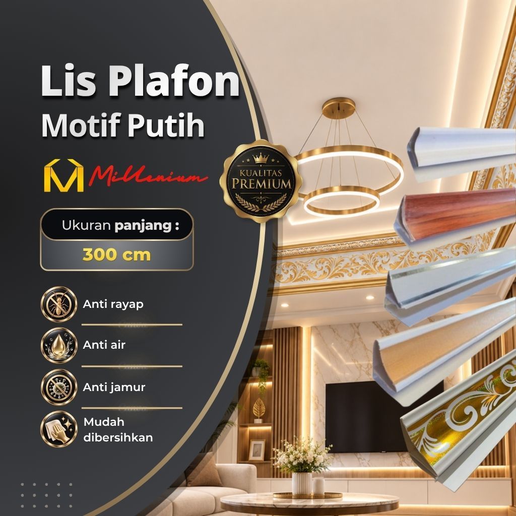 Lis Plafon PVC Motif Putih Ukuran 3 Meter
