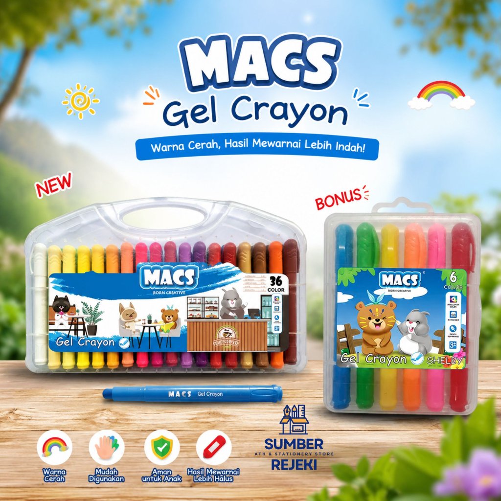 CRAYON GEL PUTAR 36 Warna MACS