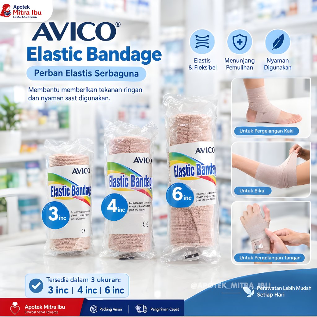 Avico High Elastic Bandage 3 Inch & 4 Inch / Perban Elastis Coklat Pergelangan Tangan Engkel Kaki Ke