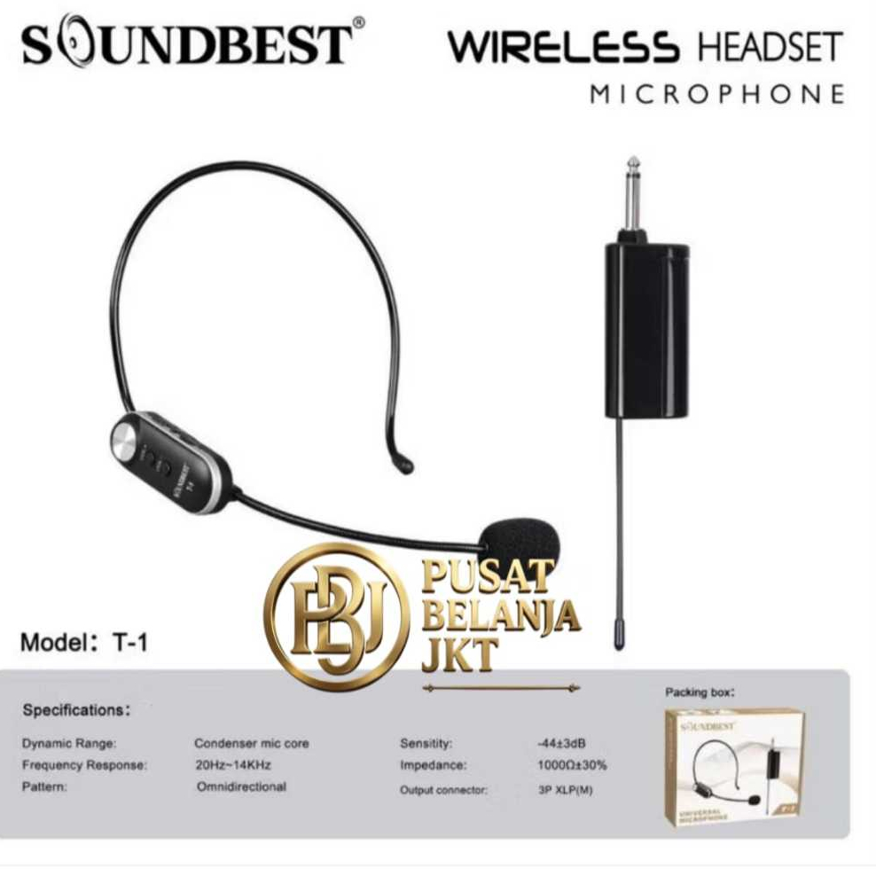 Mic Wireless Headset Soundbest T1 1 Mic Headset Bando Imam Masjid Ceramah Presentasi Senam UHF Recha