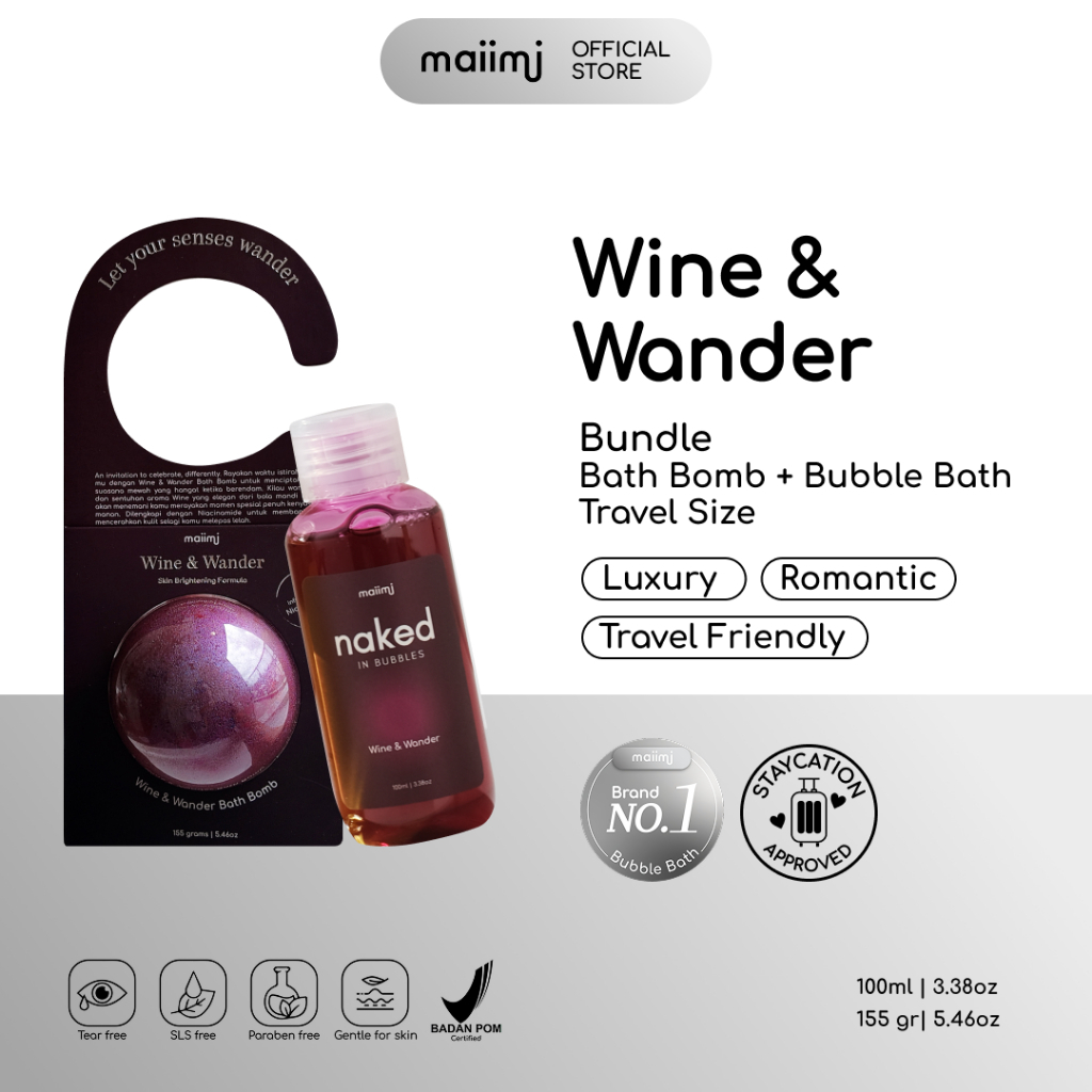 Maiimi - Bundle Wine & Wander Bubble Bath Travel Size 100ml + Bath Bomb