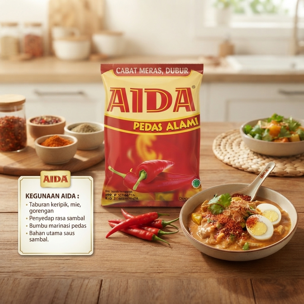 AIDA Cabe Bubuk Pedas Aromatik 250 Gram - Cabe bubuk AIDA -Bumbu Tabur AIDA Pedas 250gram