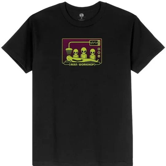 Kaos hitam motif Alien Workshop lengan pendek kasual