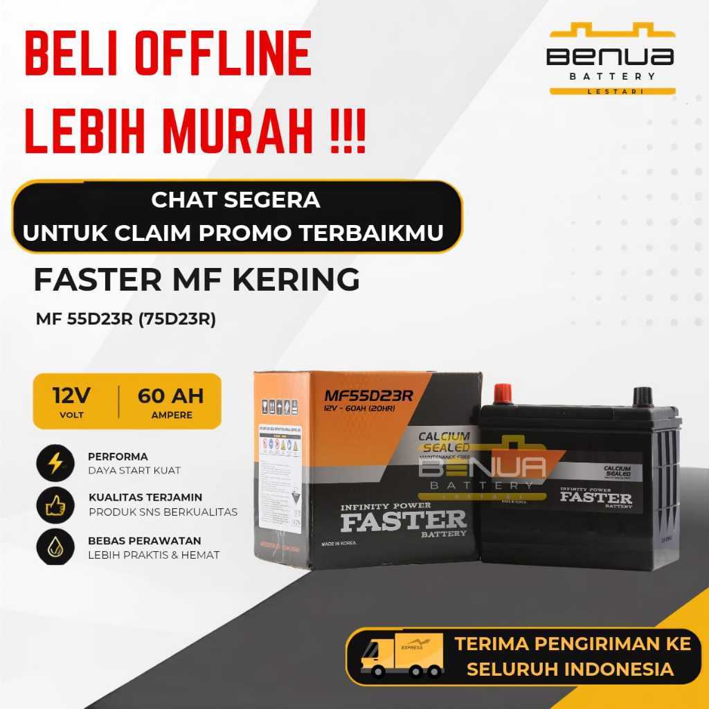 Aki Faster KERING 55D23R / Aki 75D23R / Aki 55 D23R / Aki Mobil 12V 60Ah Maintenance Free Original