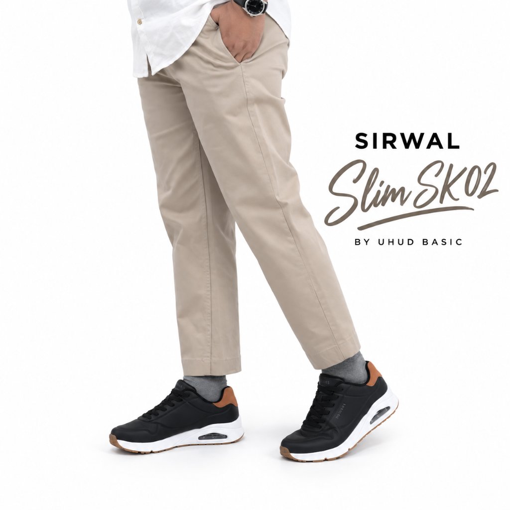 Sirwal Slim fit SK02 NEW Basic Pants Pria Dewasa Cotton Saten Twill Stretch - Uhud Basic