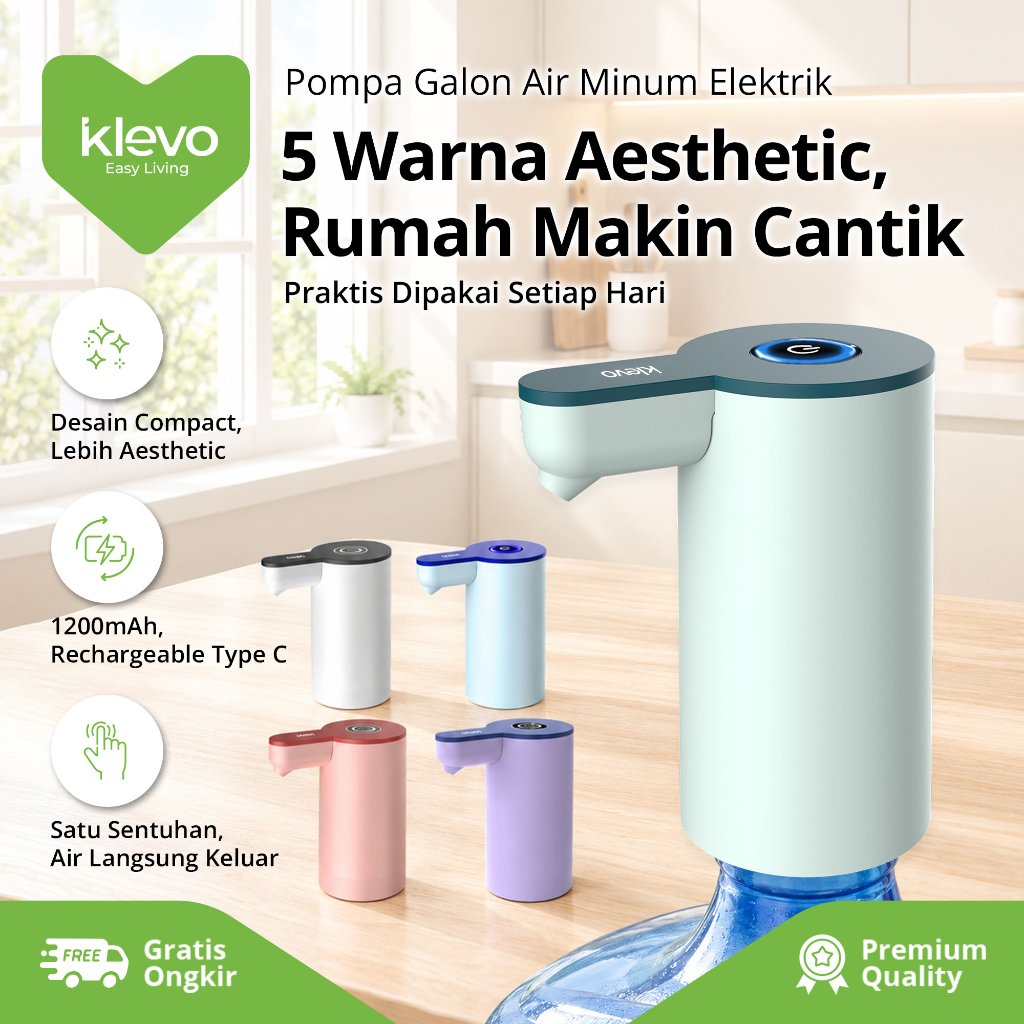 KLEVO KL-WP03 Pompa Galon Air Minum Elektrik Rechargeable Type C Dispenser Air Minum