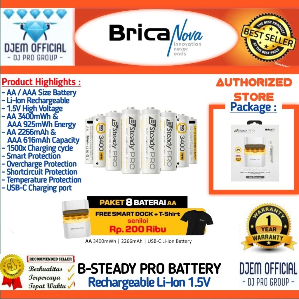 BRICA B-Steady PRO Battery AA Lithium-ion 1.5V Rechargeable Battery Charger + Docking Baterai Brica 