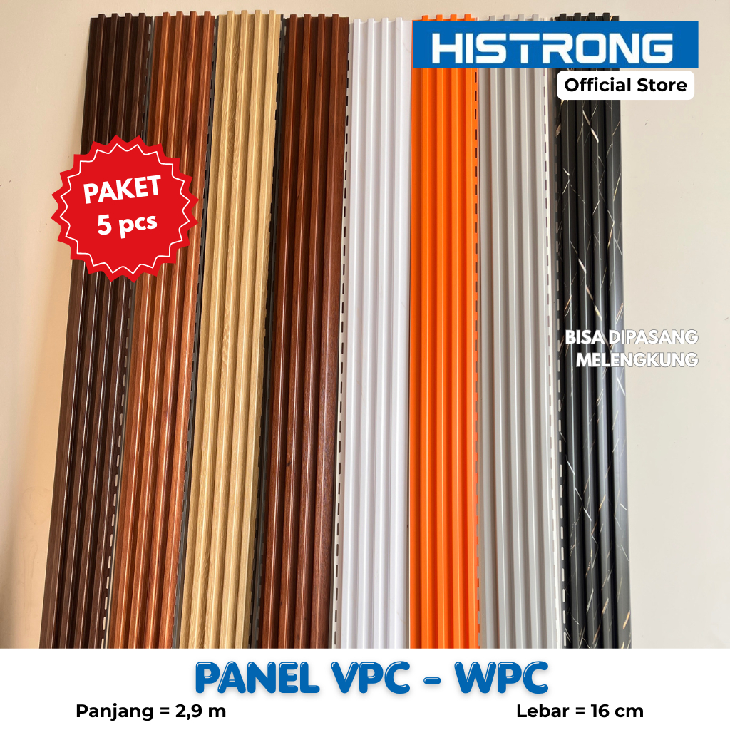 Histrong Official | Paket 5 Lembar Panel Dinding Wave Panel Board VPC 170-LS Panjang 290 cm x 17 cm