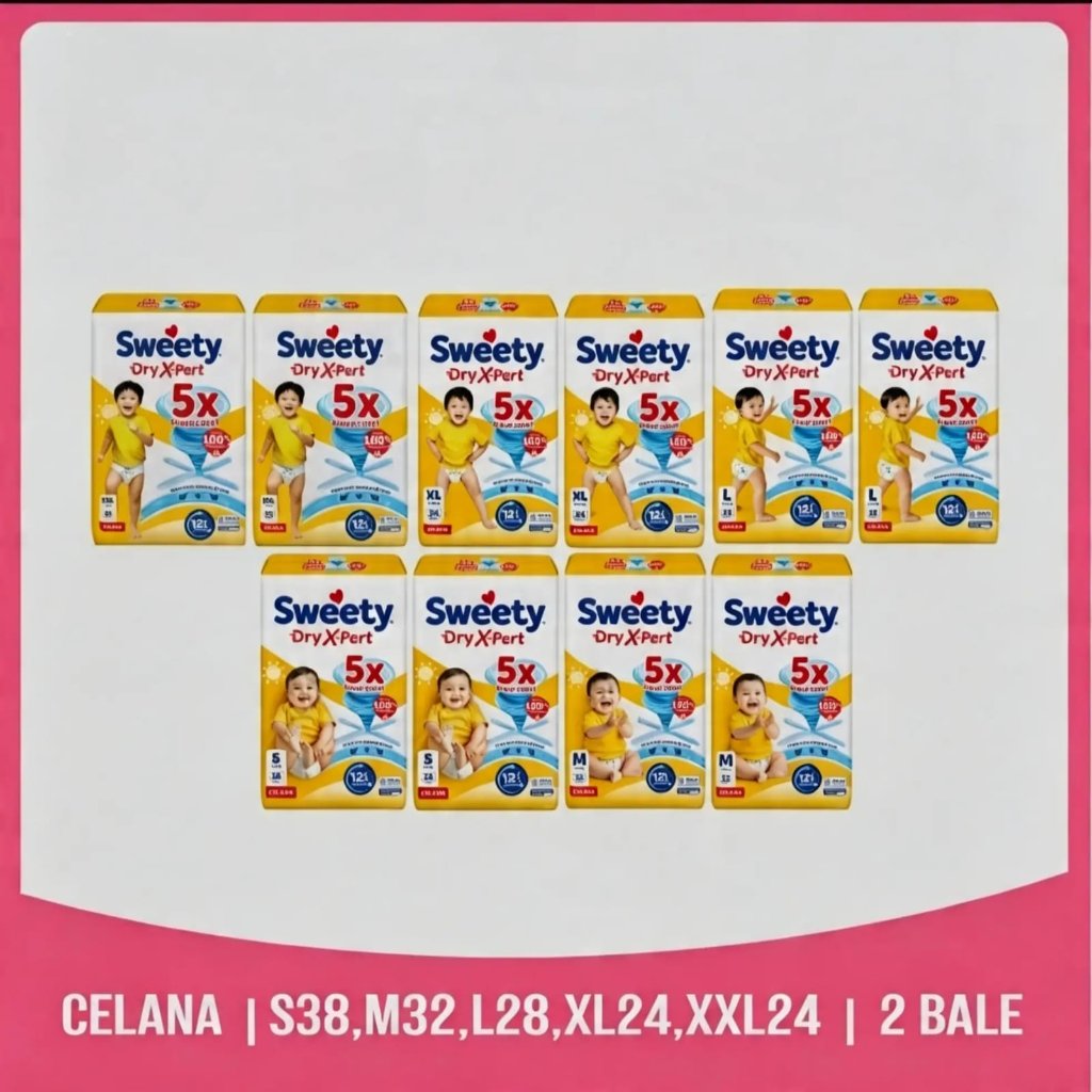 sweety dry x-pert nb-s44, s38, m32, l28, xl24, xxl24 popok bayi