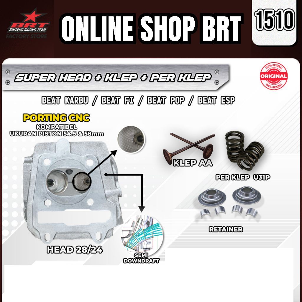 SUPER HEAD BRT BEAT KARBU BEAT FI BEAT POP BEAT ESP 28/24 PORTING CNC & NON PORTING CYLINDER HEAD BR