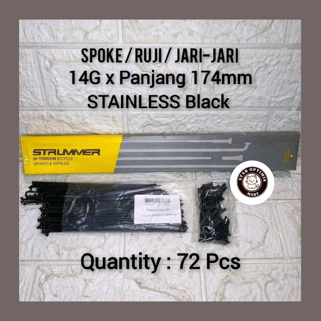 Spoke Ruji Jari 174 STRUMMER STAINLESS BLACK 14G x 174mm Untuk Velg Rims 20 Murni 406 Double Wall Ti