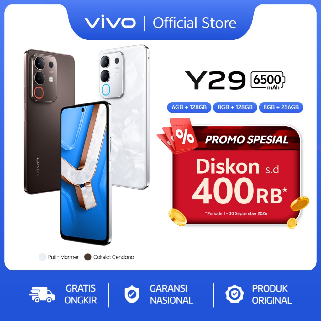 vivo Y29 (8/256) - Design Marmer Eksklusif, 6500mAh Tahan 3 Hari, Tahan Banting Ekstrem, AI Erase 2.