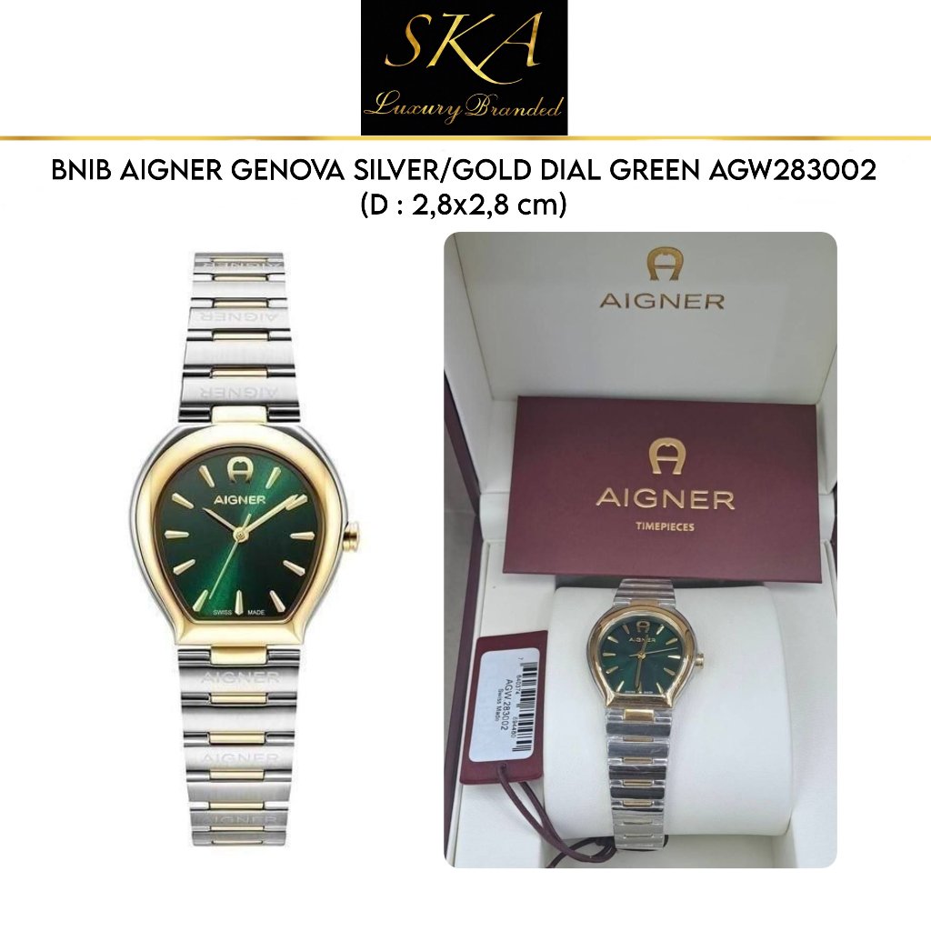 WATCH AUTHENTIC AIGNER GENOVA SILVER/GOLD DIAL GREEN AGW283002