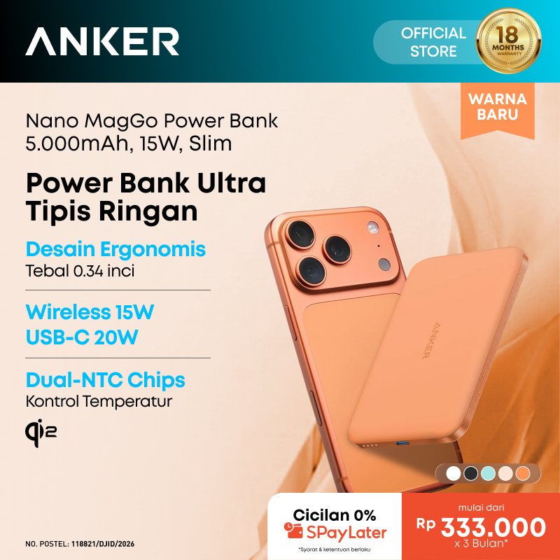 Anker Powerbank Maggo 10000 mAh Wireless MagSafe Magnetic Qi2 15W stand TYPE C PD - A1654