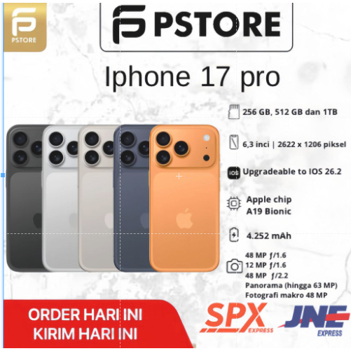 Pstore IPhone 17 Pro  256GB / 512GB / 1TB  48MP Camera Long Battery Garansi Resmi