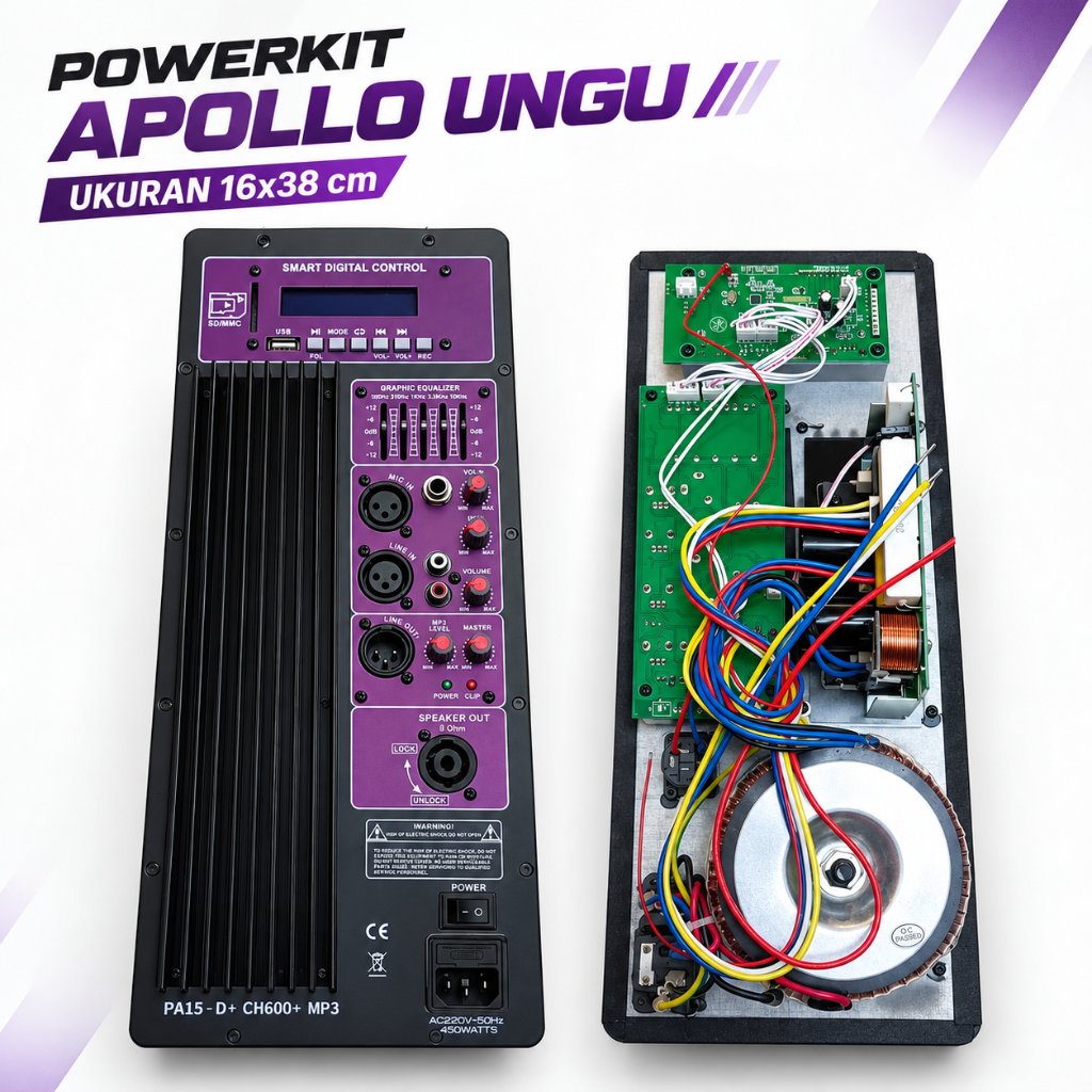Modul Speaker / Power kit Apollo Ungu 16x38 cm Bluetooth , USB , Equalizer , Echo