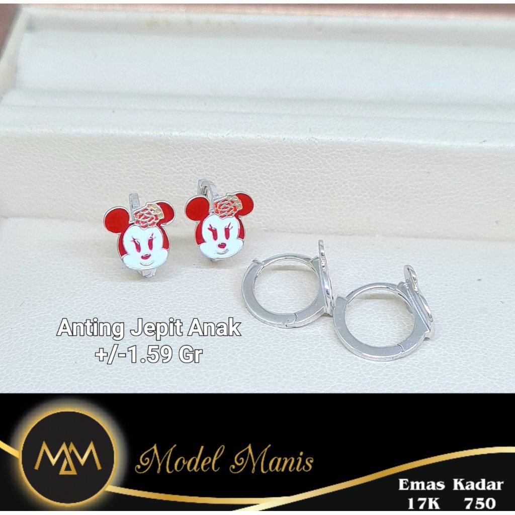 Model Manis Gold - Anting Jepit Anak Red Mouse Putih - Emas 17k  750