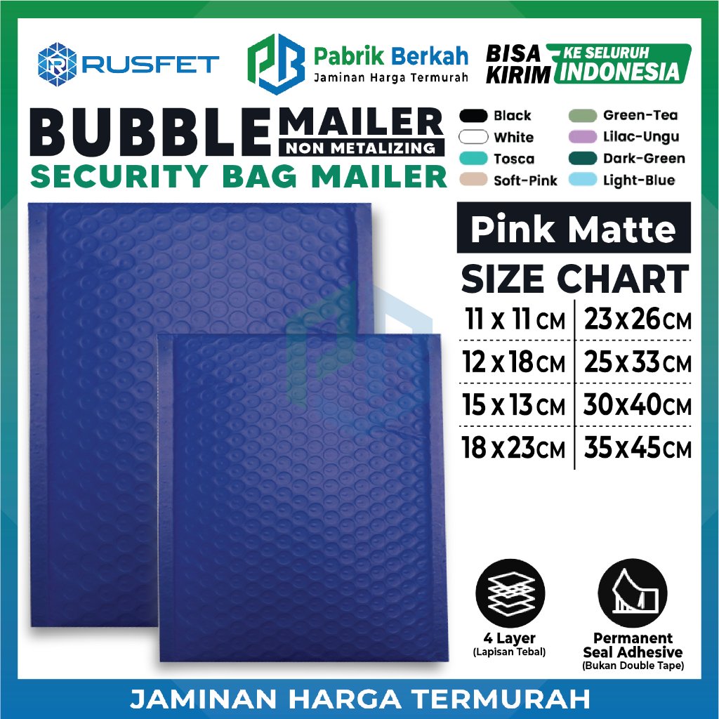 Amplop Bubble Mailer Electric Blue Matte Biru Polos Harga Ecer Termurah Satuan Hello Series / Envelo