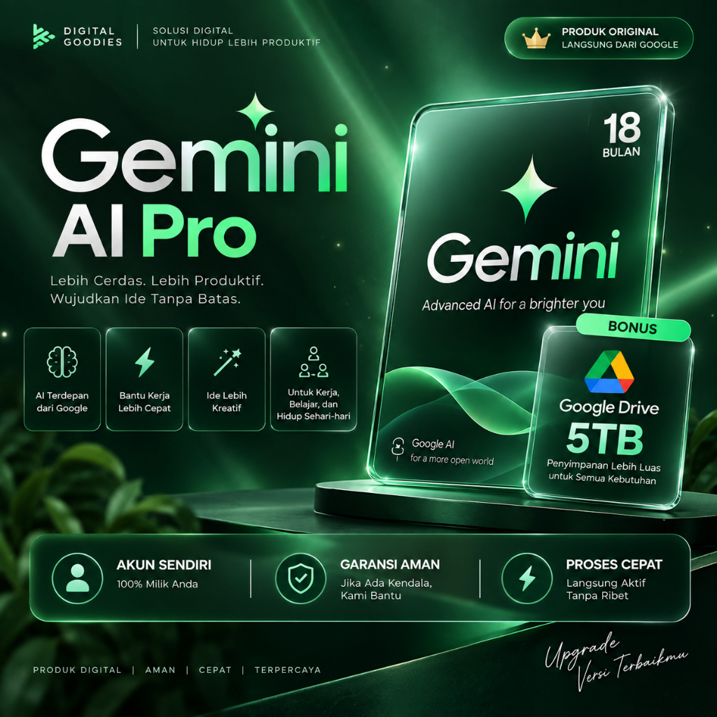 GEMINI AI PRO 18 BULAN | GEMINI AI PRO | 5TB GDRIVE | FITUR AI PREMIUM