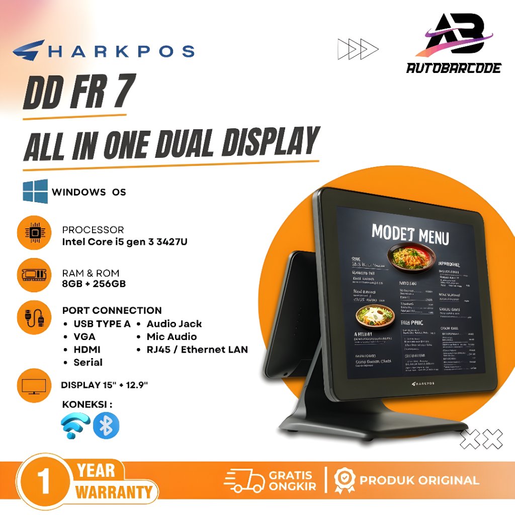 Sharkpos FR7 Mesin Kasir Windows Dual Display Touchscreen Intel Core i5 RAM 8GB SSD 256GB POS Deskto